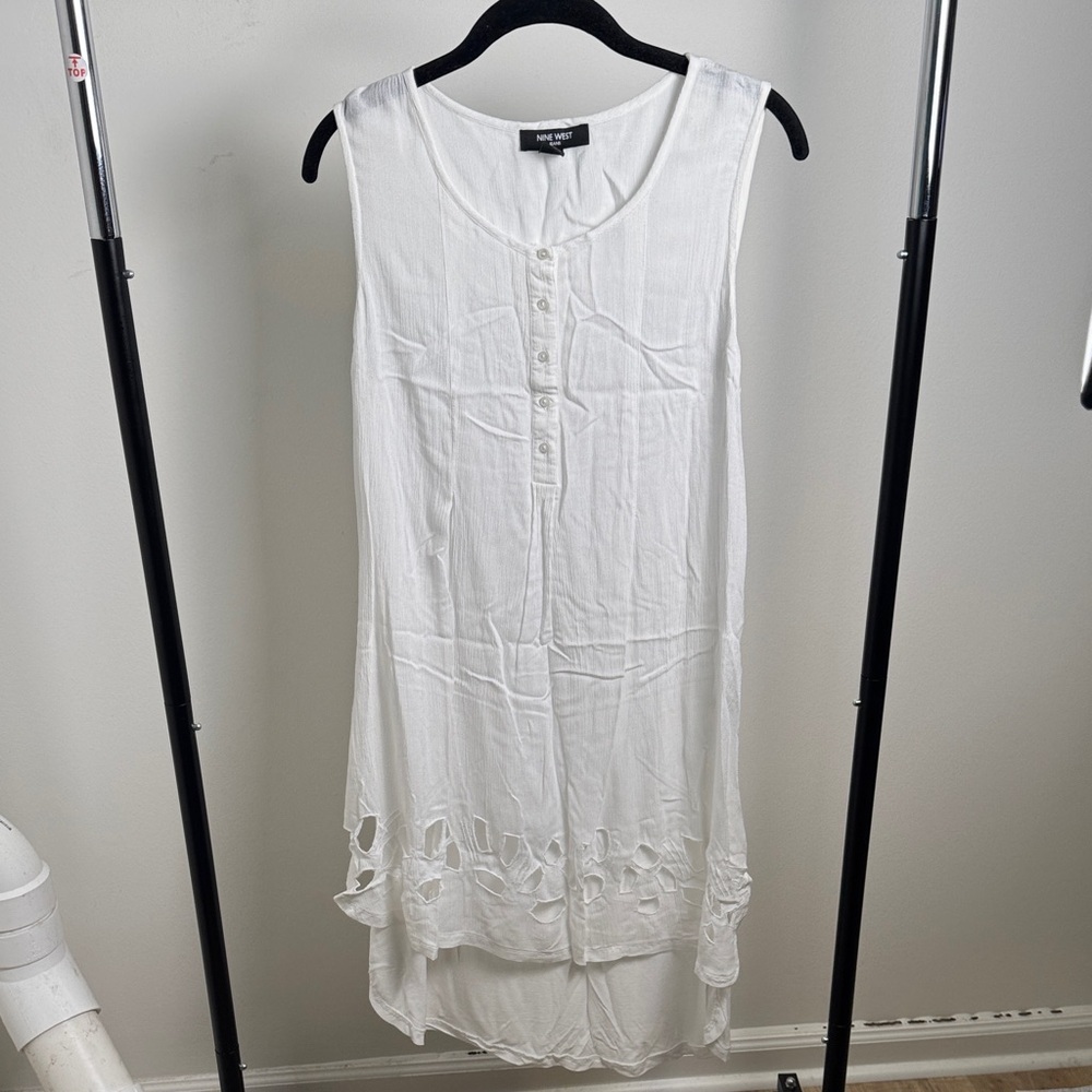 Nine West White Sleeveless Lightweight Dress Tunic with Cute Hem Detail Size Med